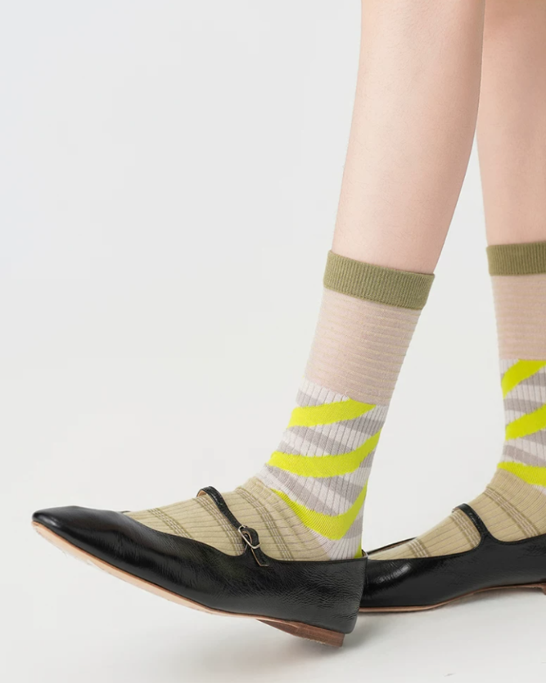 Diagonal Stripe Sheer Contrast Crew