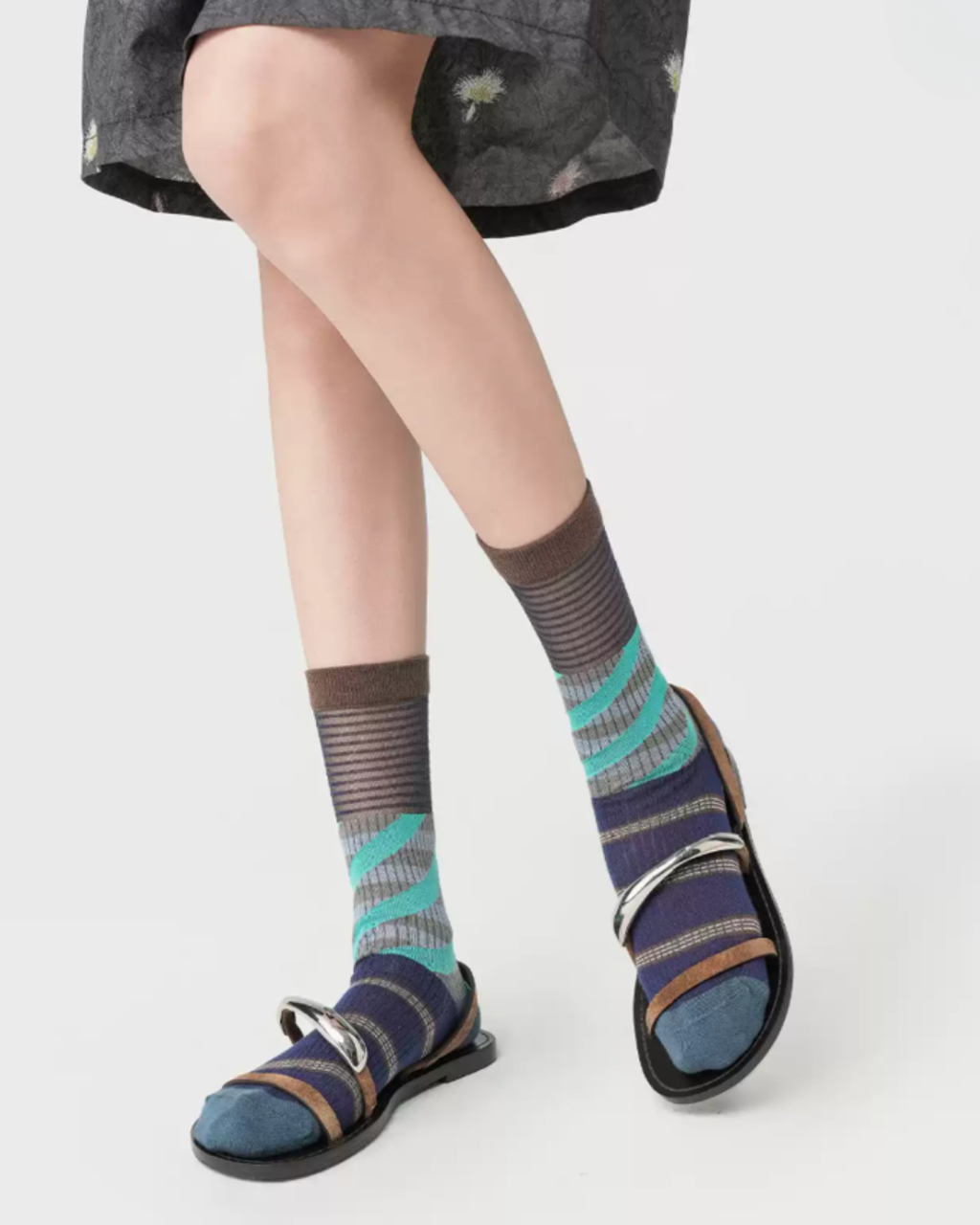 Diagonal Stripe Sheer Contrast Crew