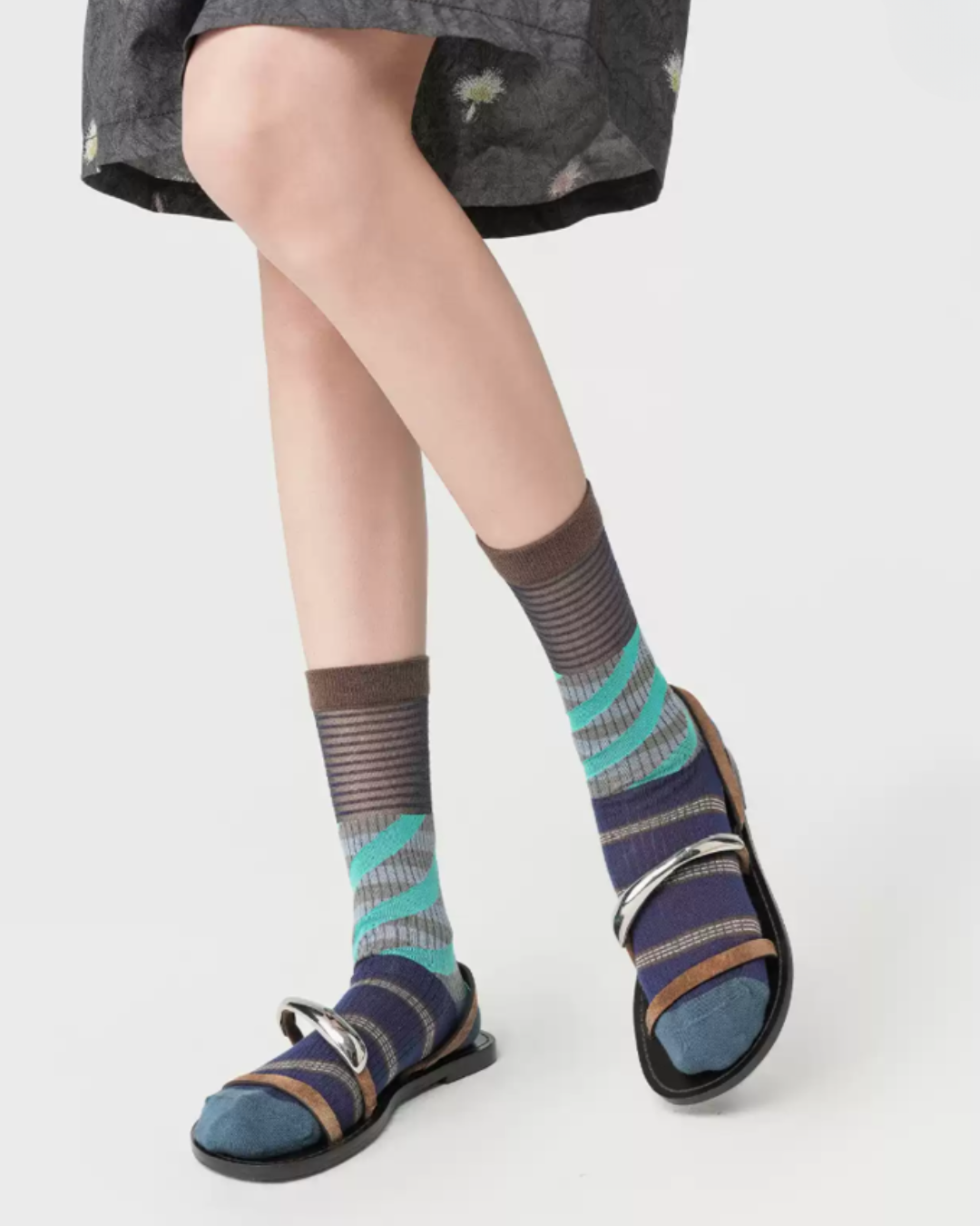 Diagonal Stripe Sheer Contrast Crew