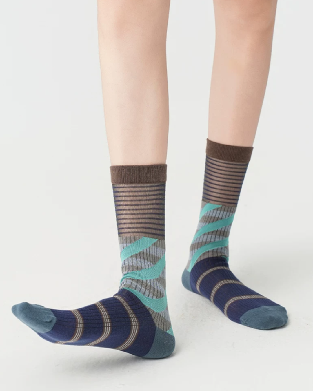 Diagonal Stripe Sheer Contrast Crew