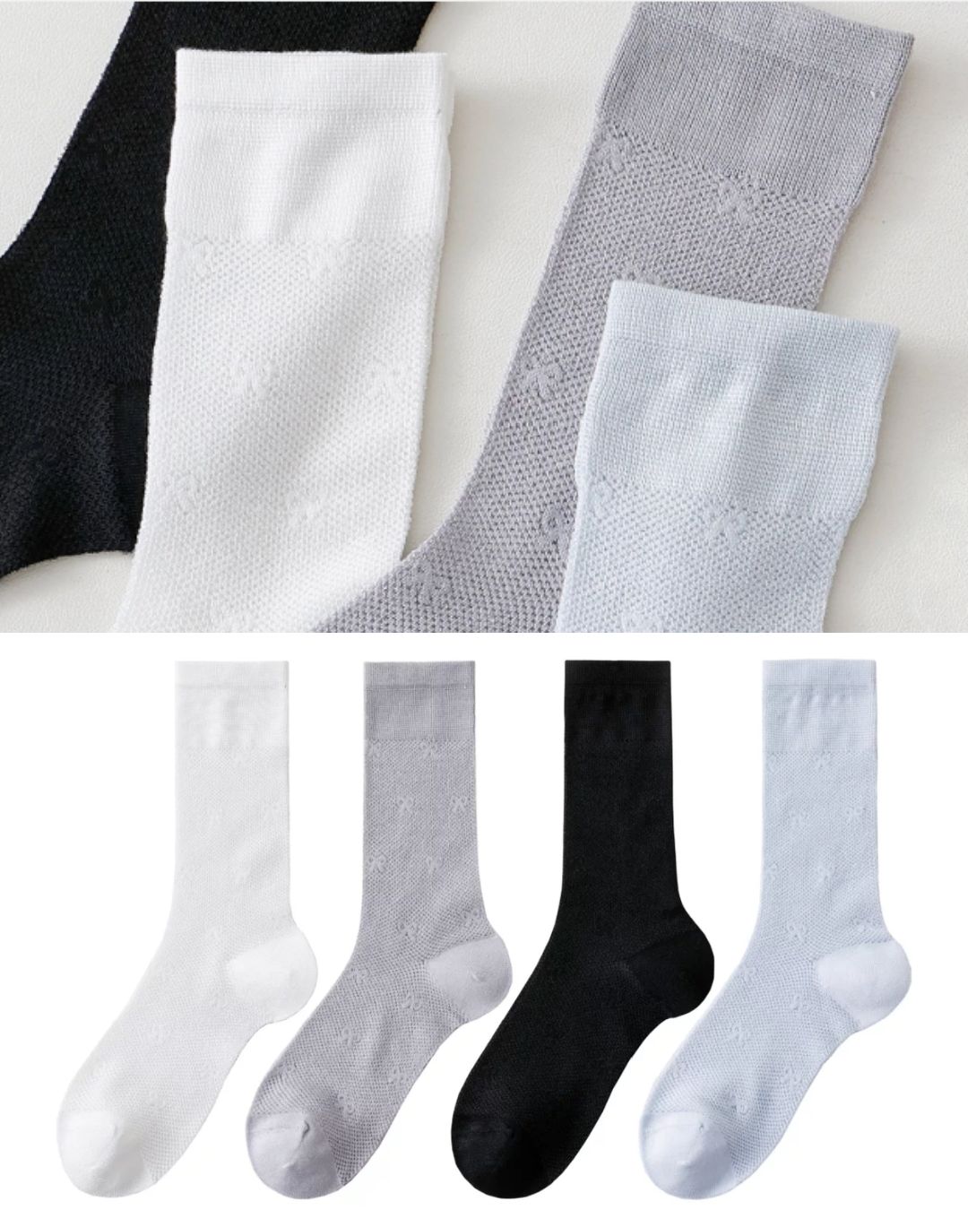 Sheer Bow Mesh Crew (Set of 4)