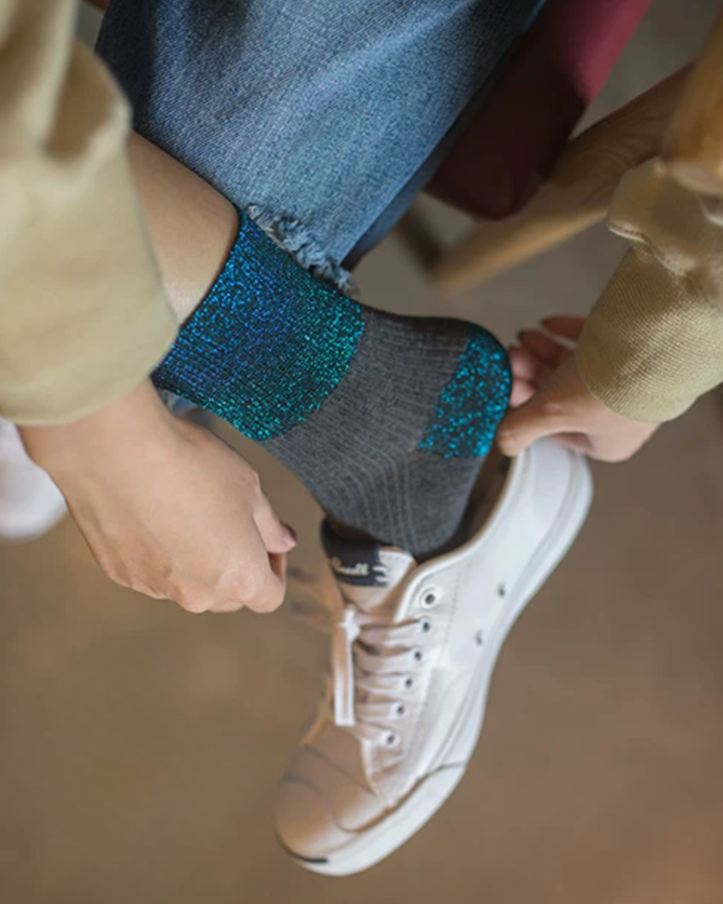 Two-Tone Lurex Contrast Crew