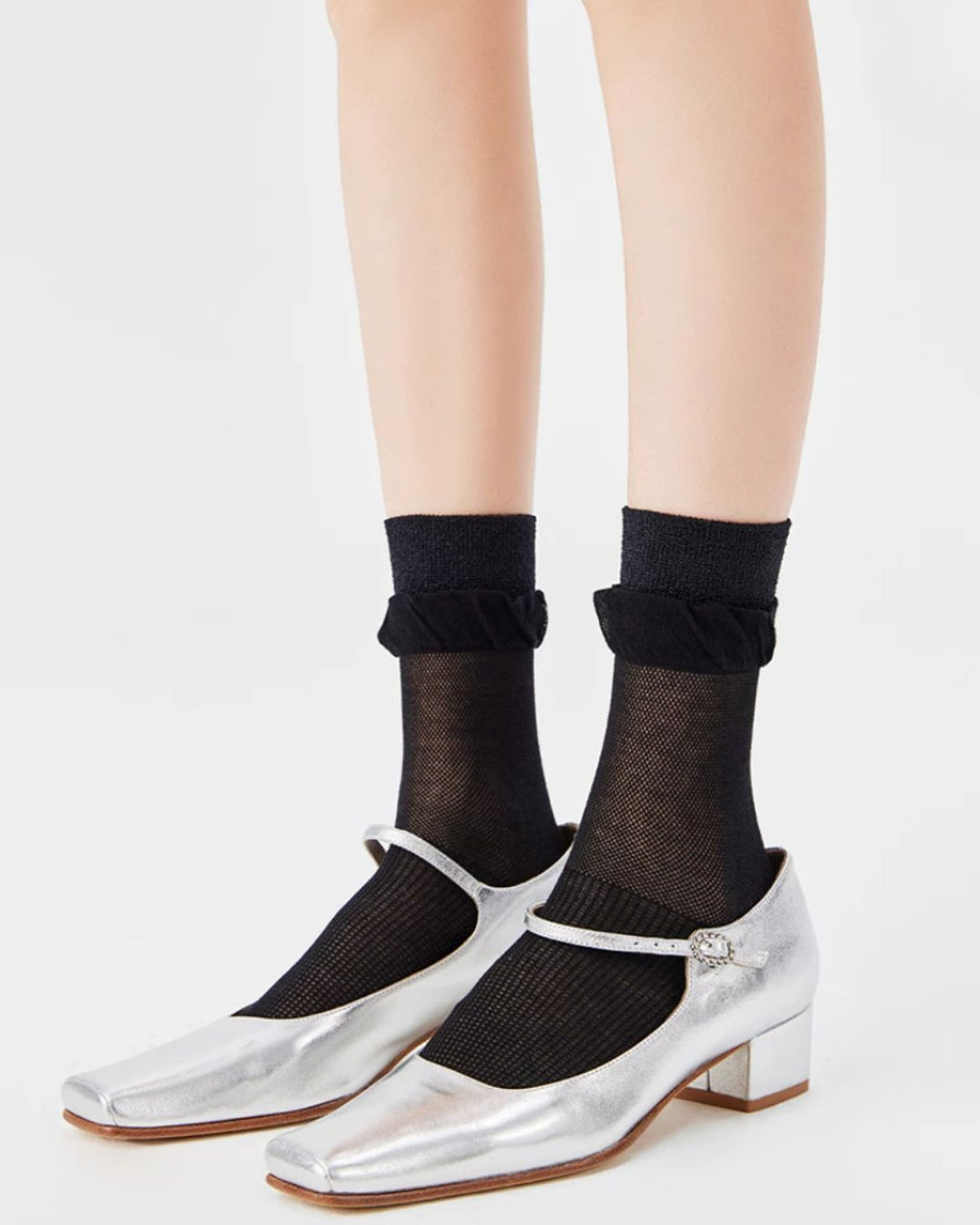Frill Lurex Sheer Crew