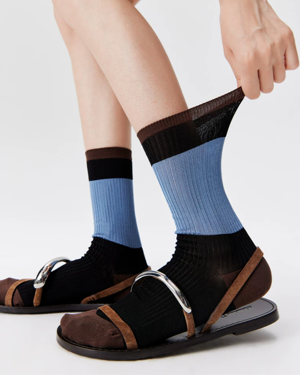 Colour-Block Glass-Silk Ribbed Crew