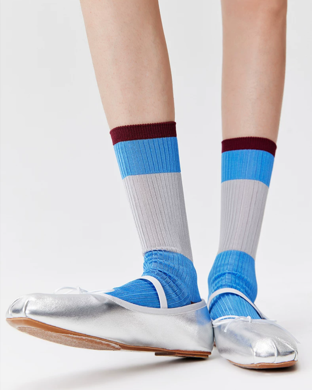 Colour-Block Glass-Silk Ribbed Crew