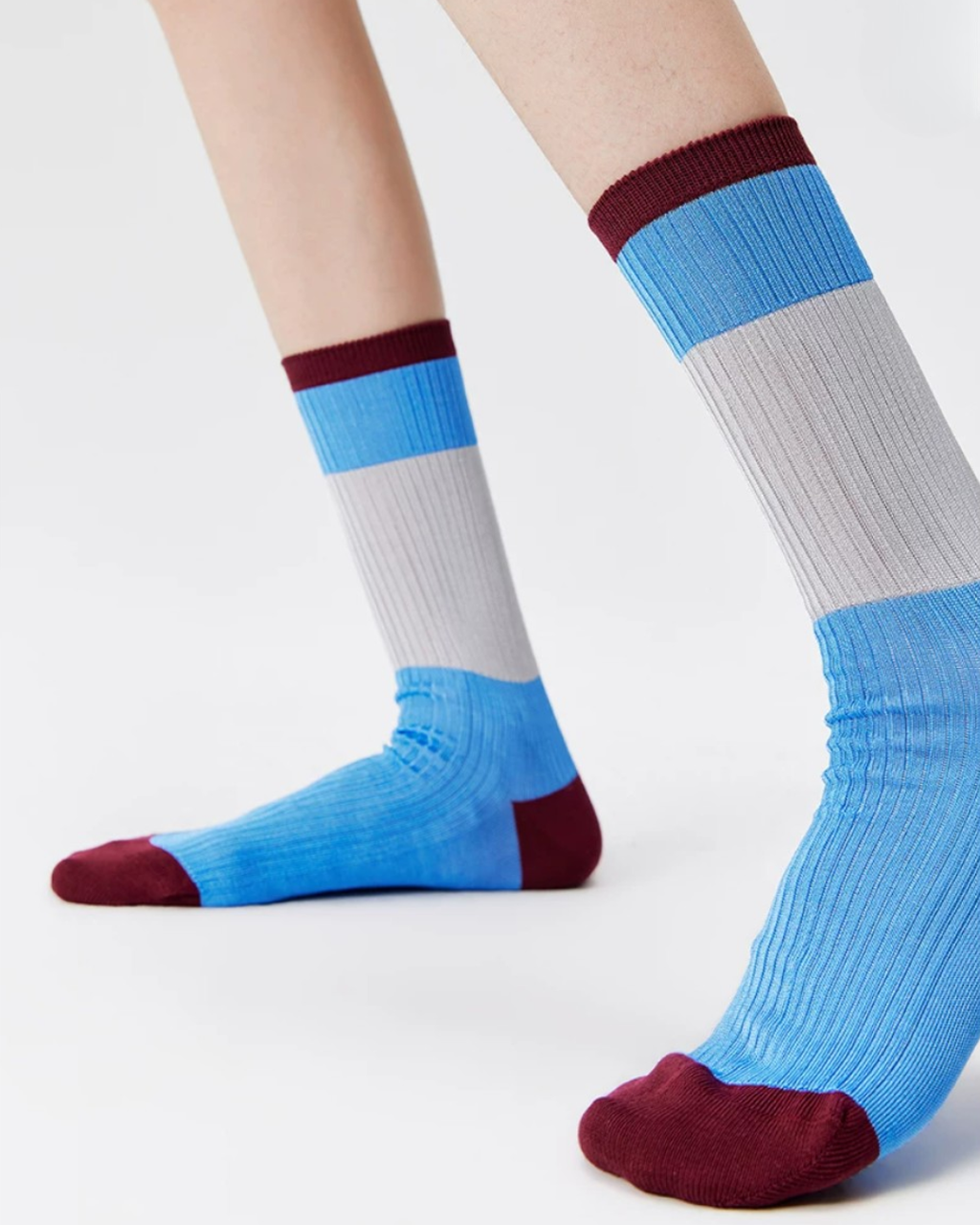 Colour-Block Glass-Silk Ribbed Crew