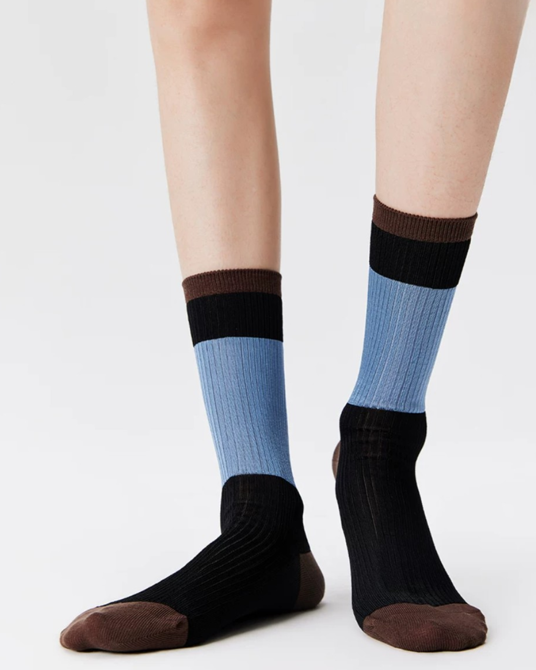 Colour-Block Glass-Silk Ribbed Crew