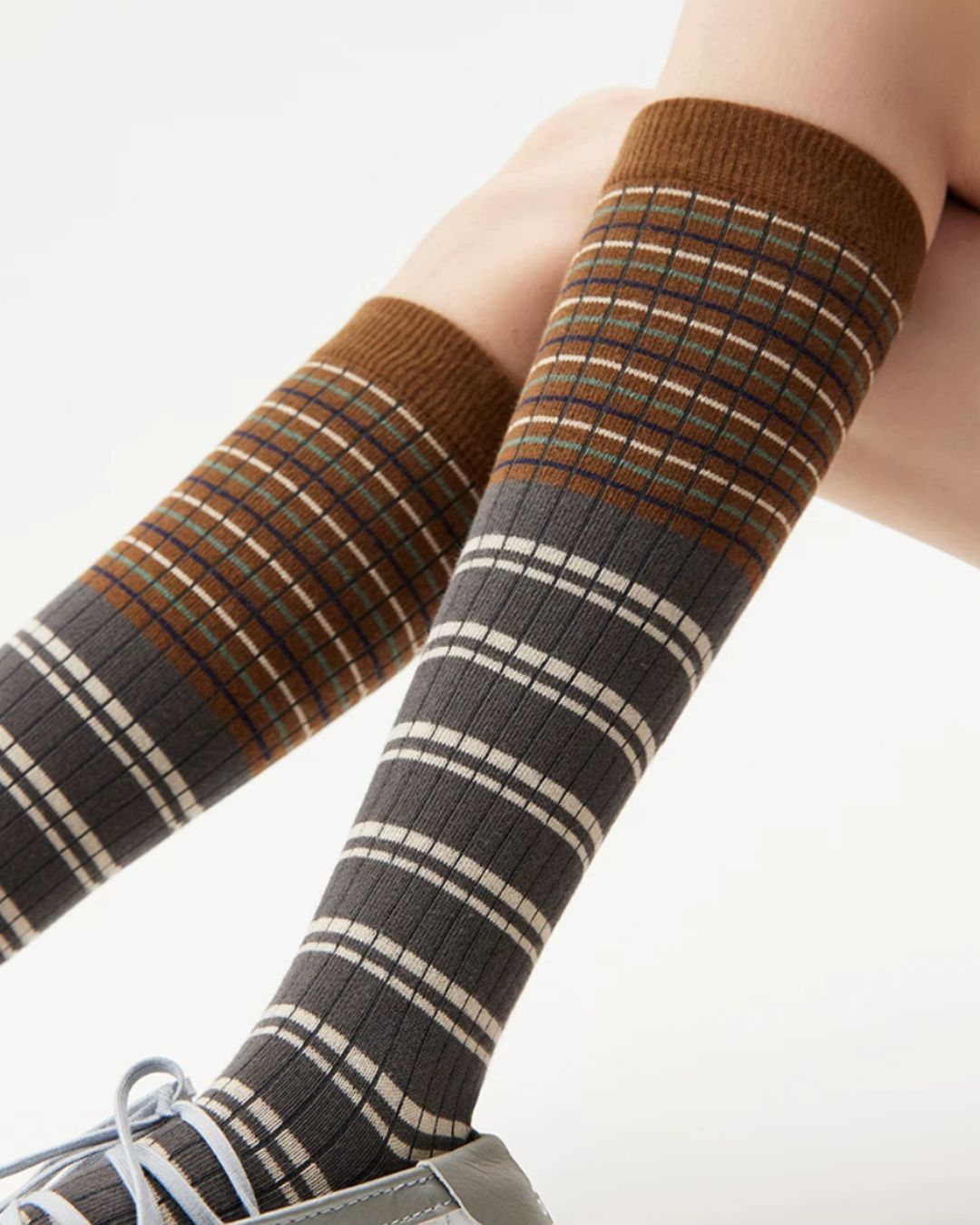 Geometric Grid Over-The-Calf Sock