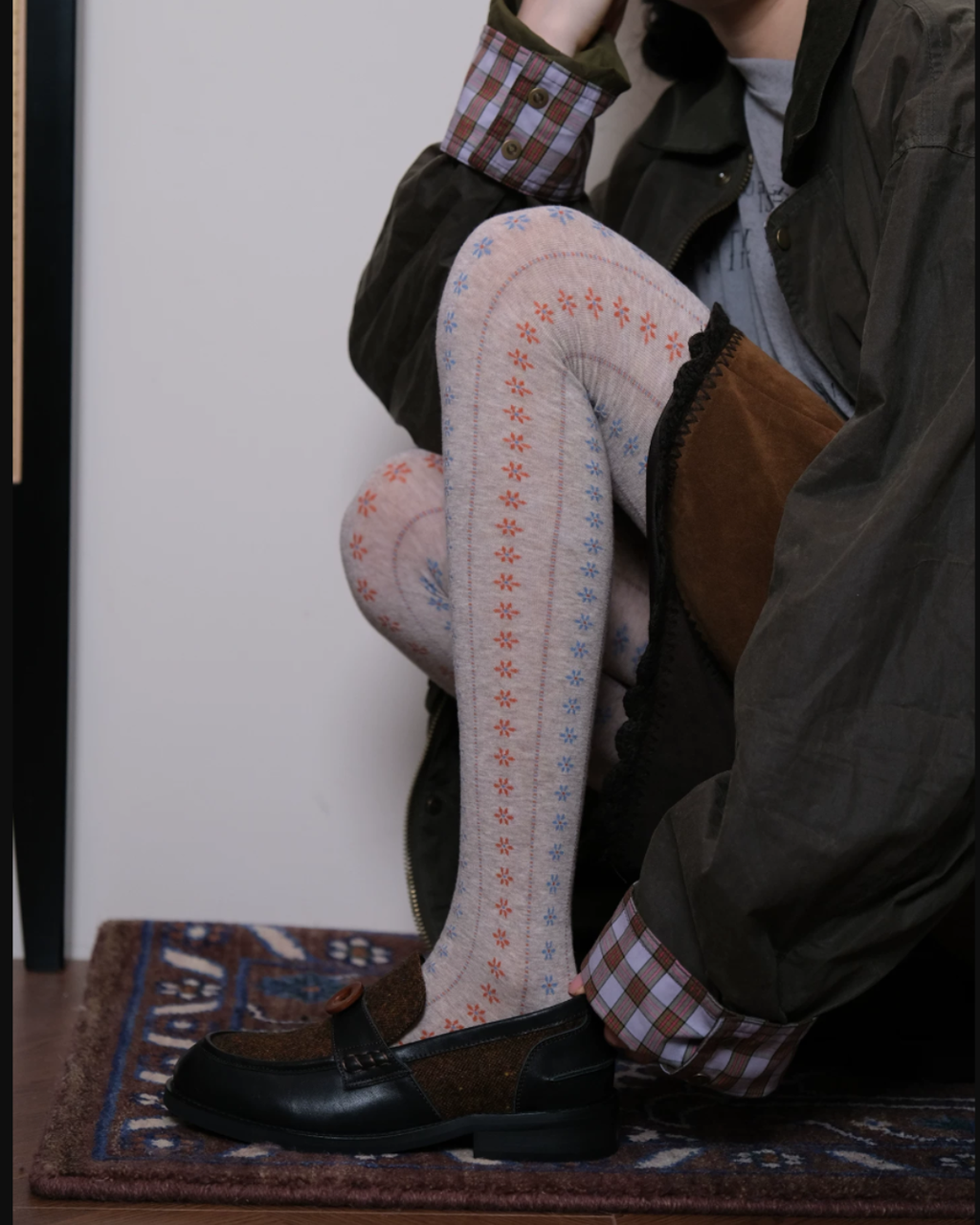 Floral Stripe Cotton Pantyhose