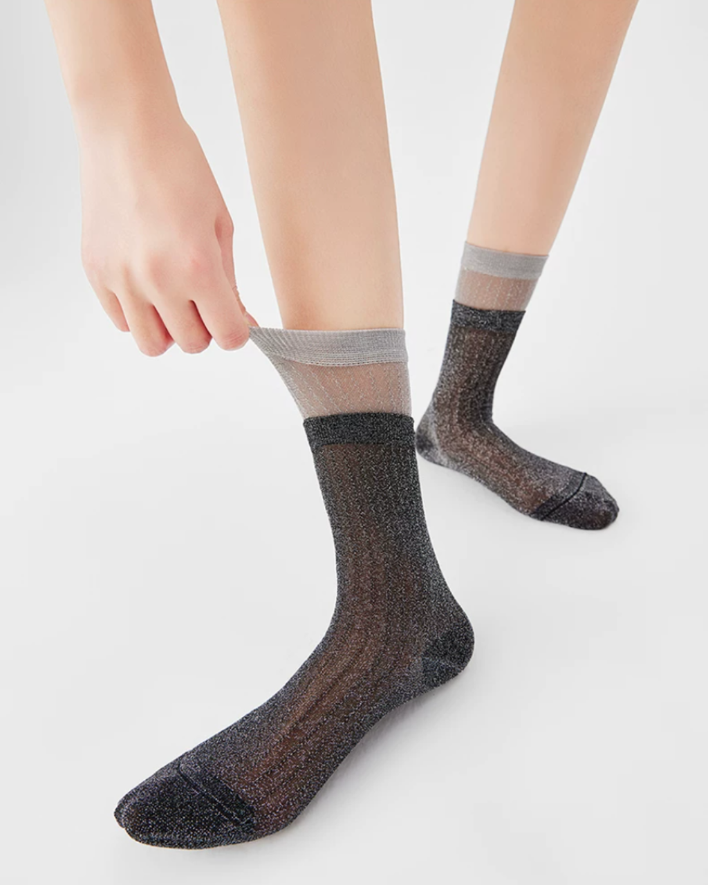 Double-Cuff Metallic Sheer Crew