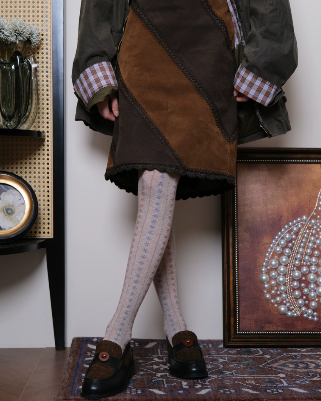 Floral Stripe Cotton Pantyhose