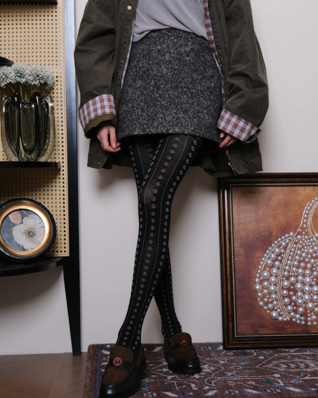 Floral Stripe Cotton Pantyhose
