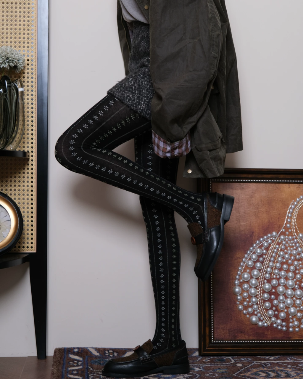 Floral Stripe Cotton Pantyhose