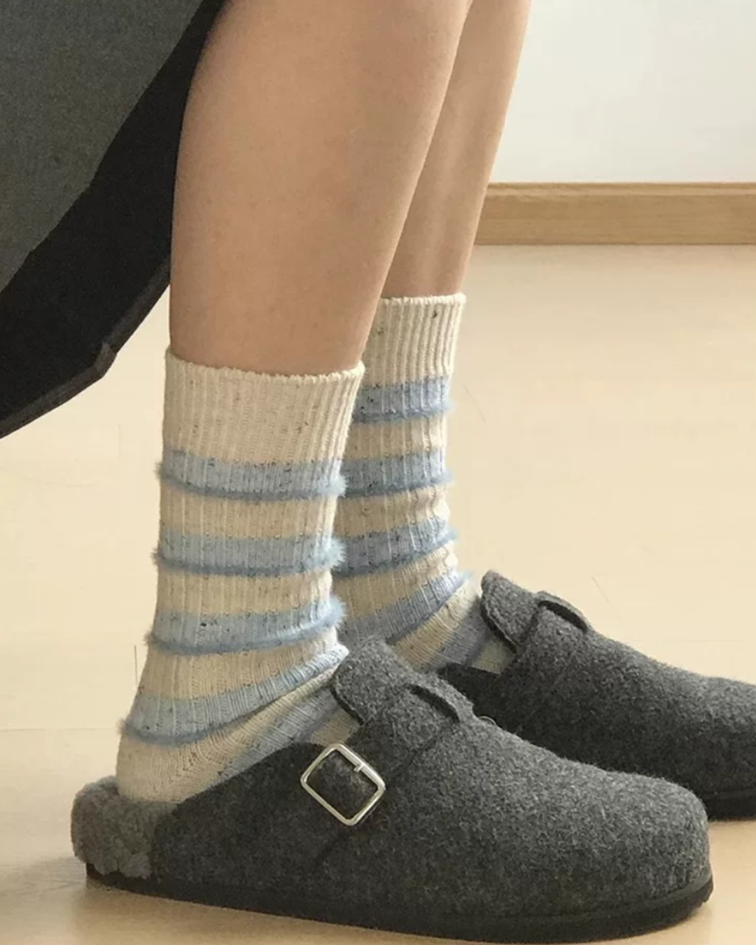 Wool Striped Contrast Crew