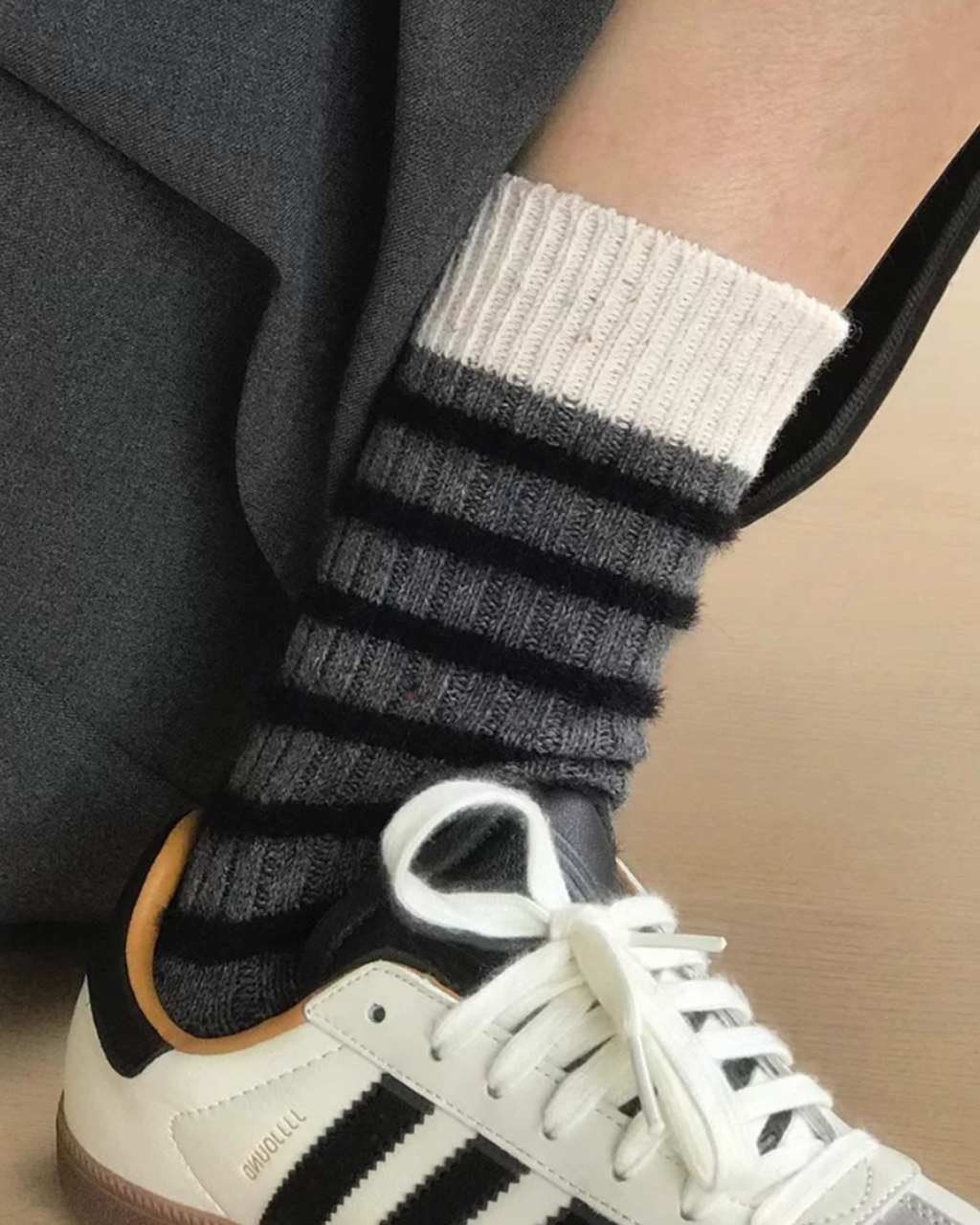 Wool Striped Contrast Crew